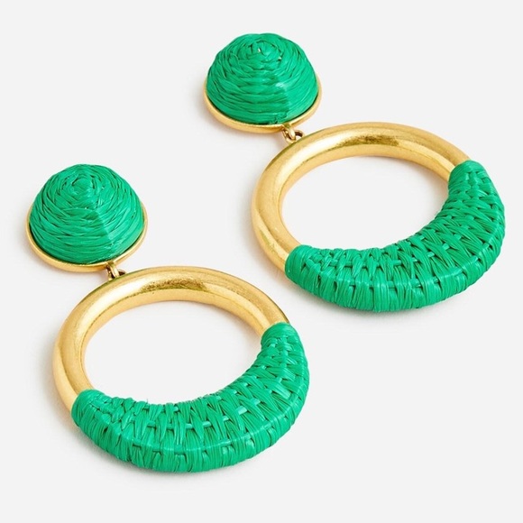 JCREW Faux- Raffia Wrapped Hoop Earrings NWT Summer Green - Picture 8 of 8
